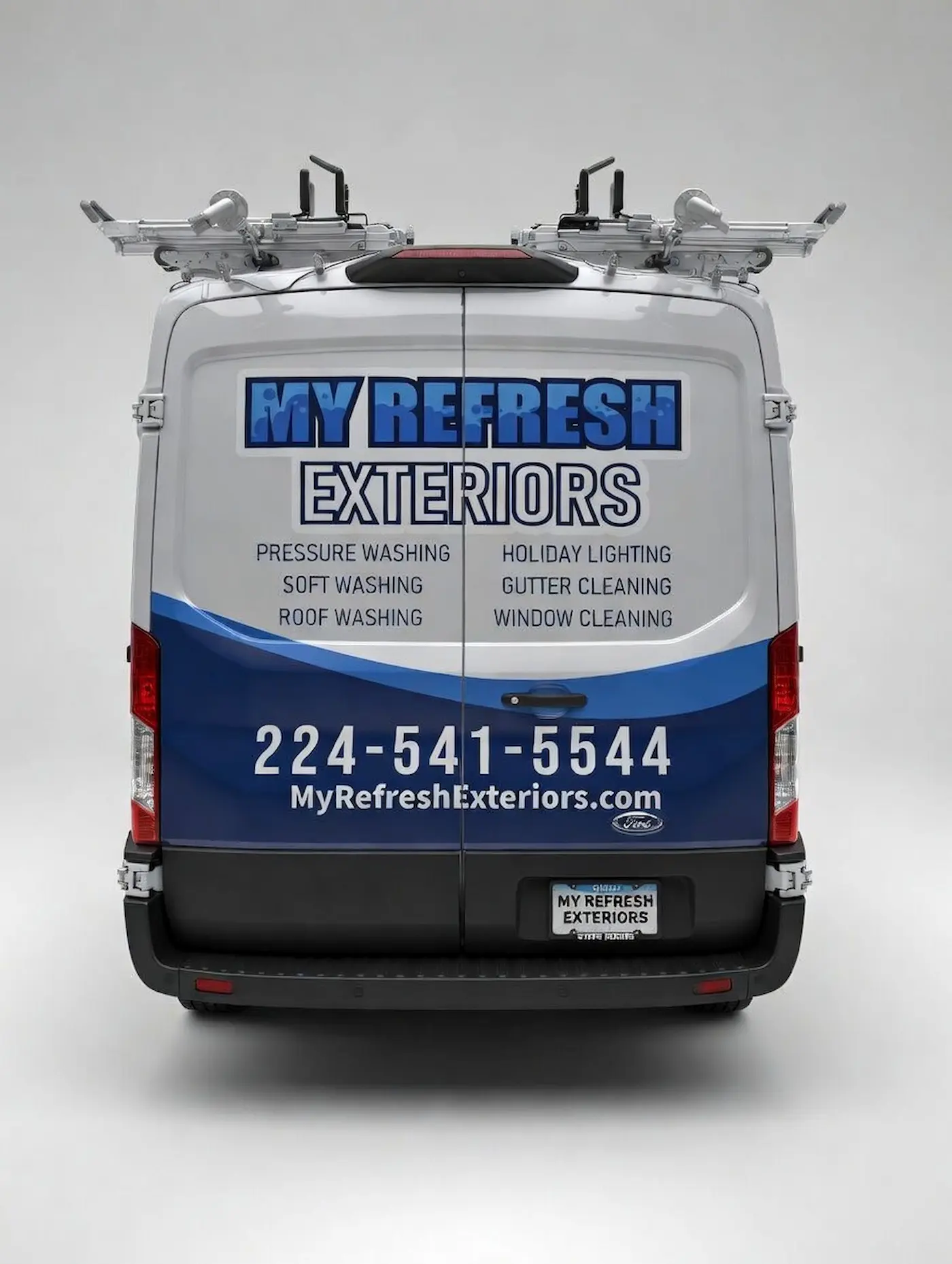 Exterior cleaning company truck in Lake County IL with pressure washing and gutter cleaning services